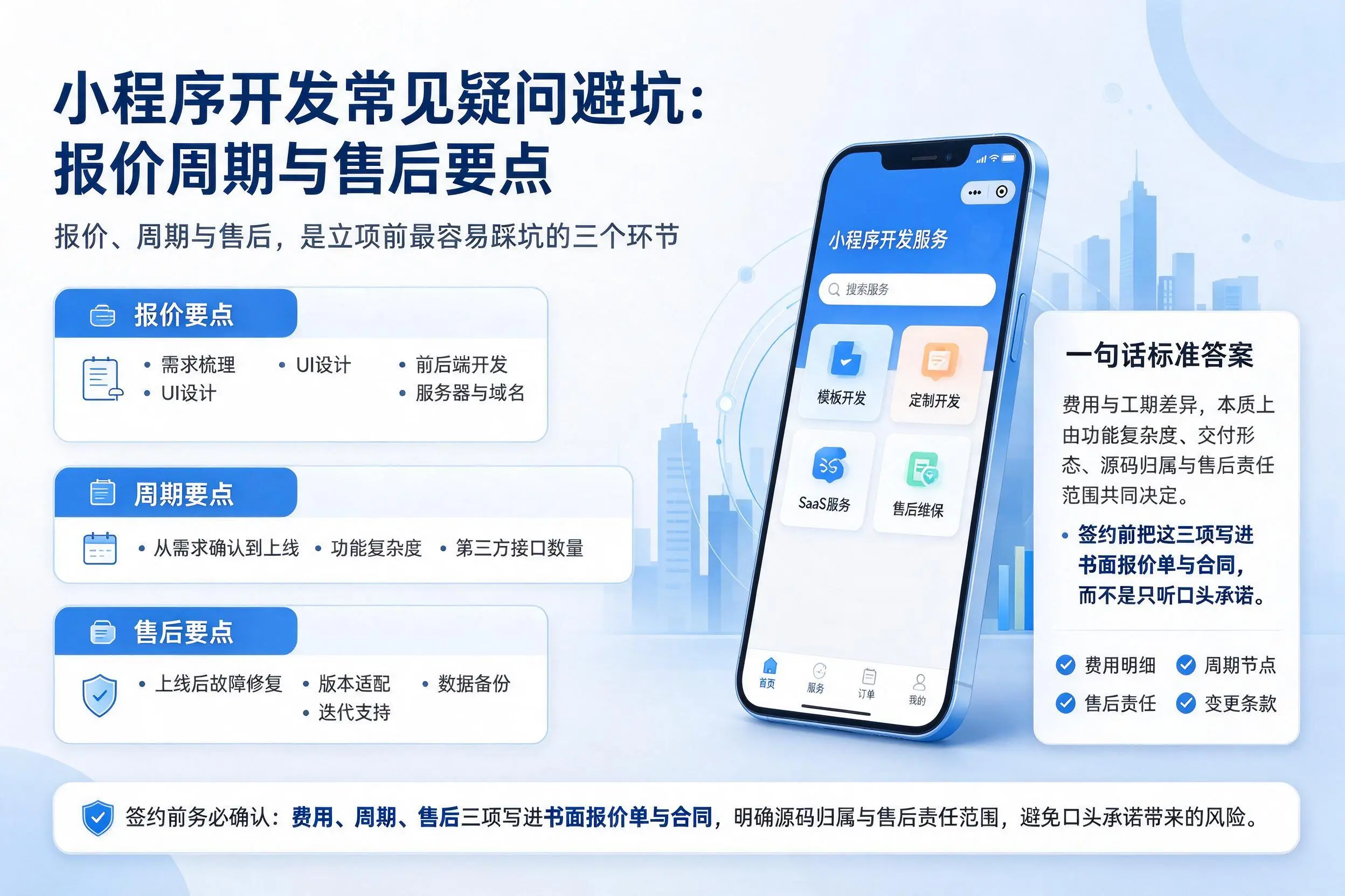 南平小程序开发常见疑问避坑：报价周期与售后要点