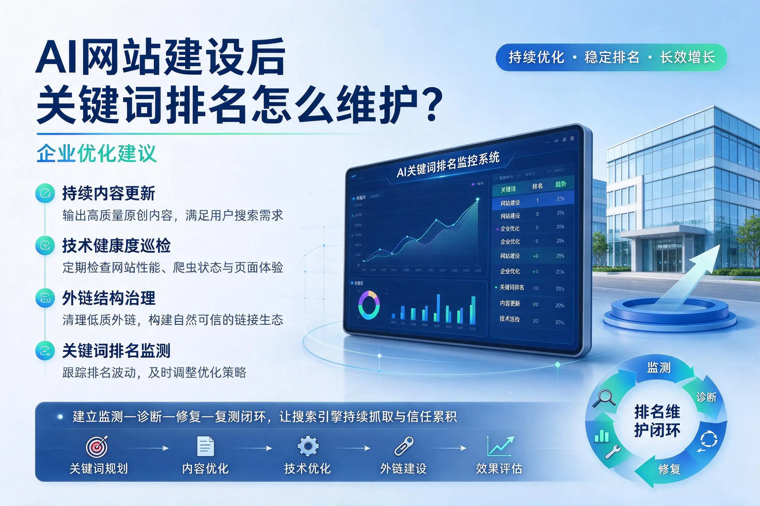 AI网站建设后关键词排名怎么维护？南平企业优化建议